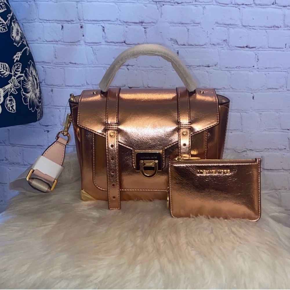 Michael Kors MANHATTAN Satchel/JET SET TRAVEL TZ Coinpouch 2pc Set - Picture 2 of 10